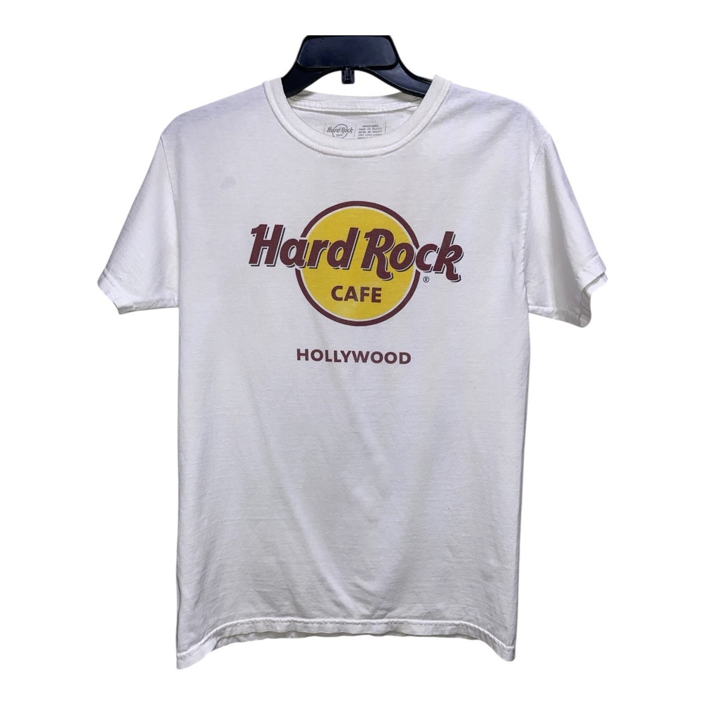 Hard Rock Cafe hollywood white mens Short Sleeve Small tee‎ Y2K